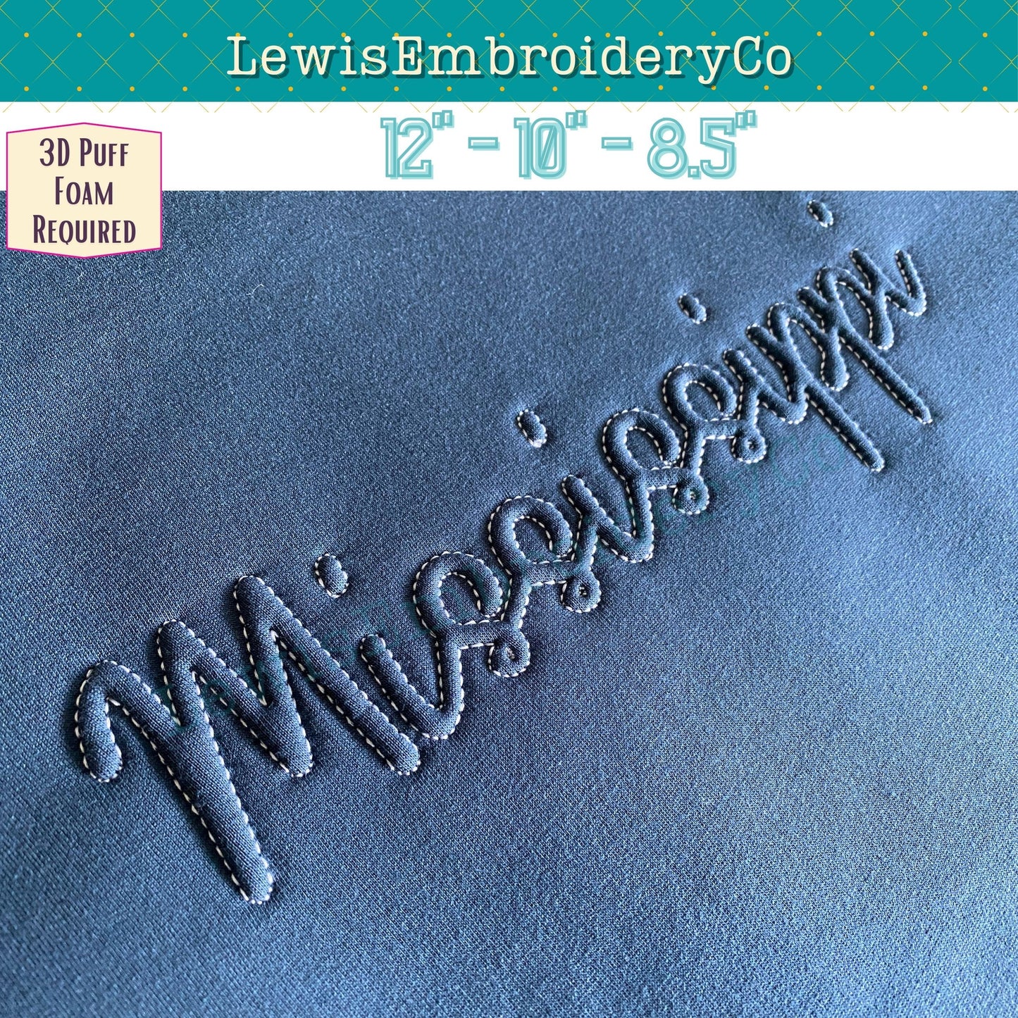 MISSISSIPPI Embossed 3D Puff, Machine Embroidery Design - NOT Full Font (PDF Tutorial Included)