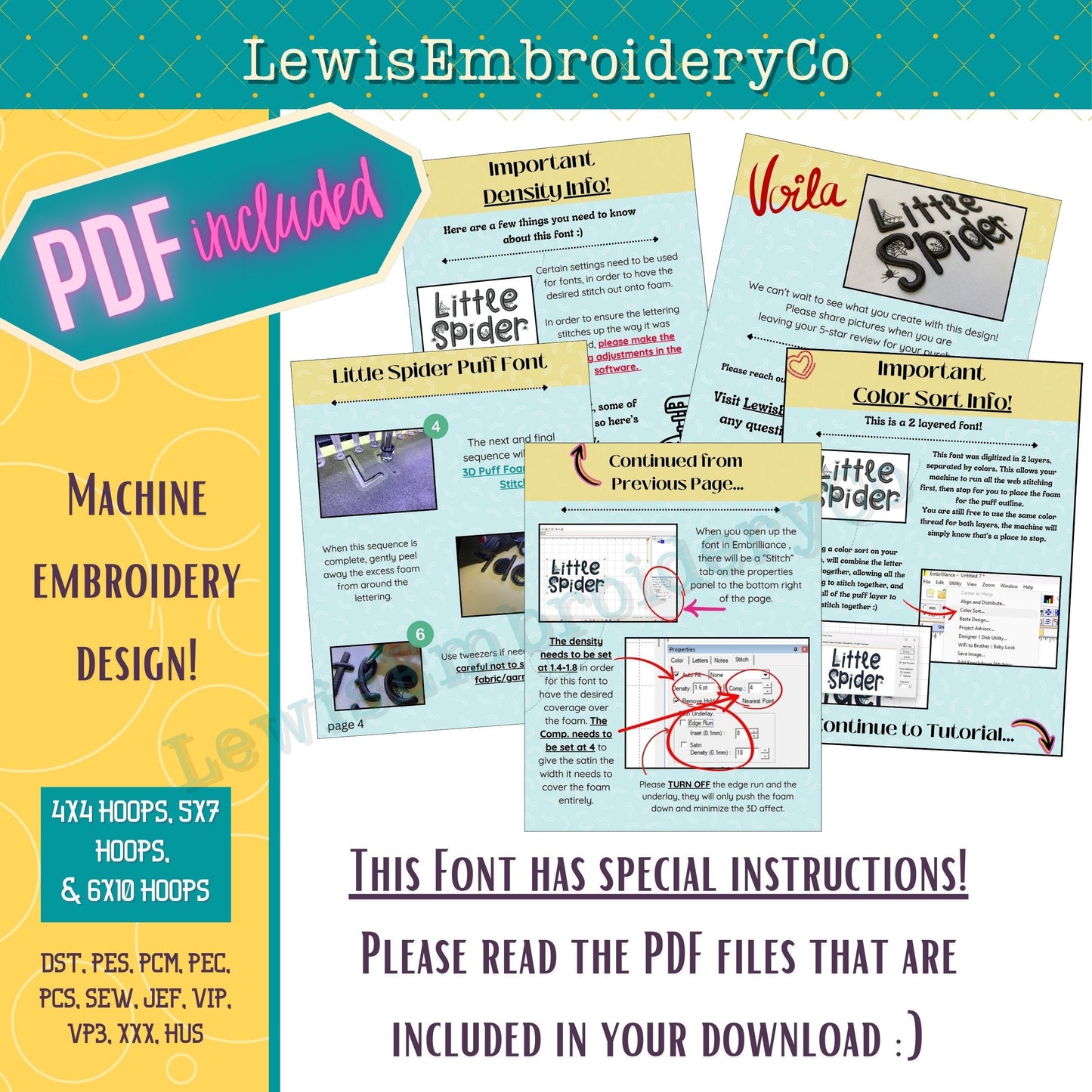 3D Puff Spider Web, Machine Embroidery Font - With BX - (PDF Tutorial Included)