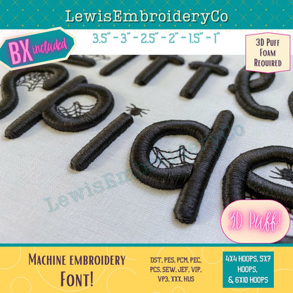 3D Puff Spider Web, Machine Embroidery Font - With BX - (PDF Tutorial Included)