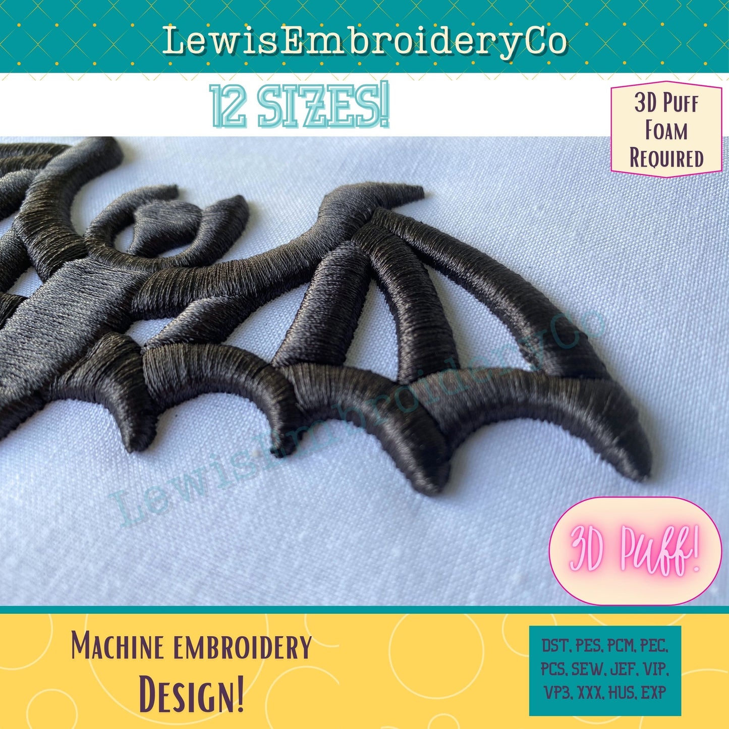 3D Puff Bat, Machine Embroidery Design - (PDF Tutorial Included)