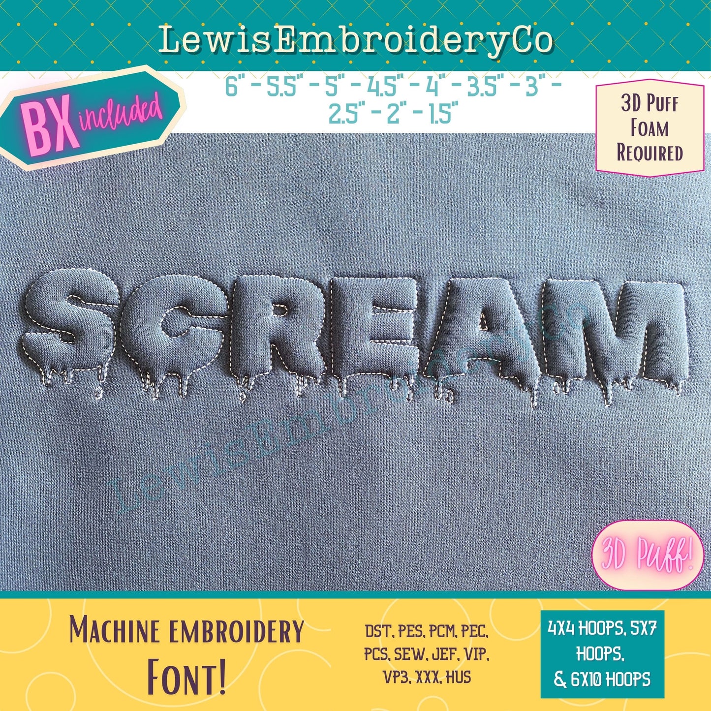 Embossed 3D Puff, Spooky, Machine Embroidery Font - With BX - (PDF Tutorial Included)