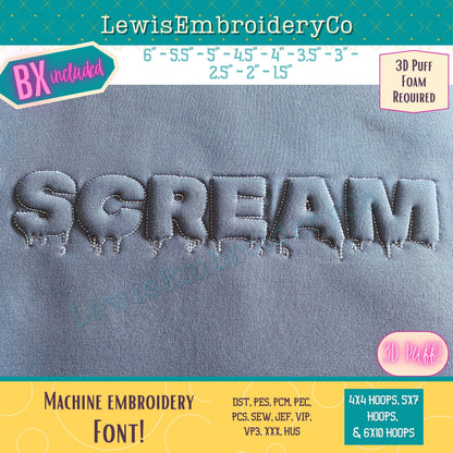 Embossed 3D Puff, Spooky, Machine Embroidery Font - With BX - (PDF Tutorial Included)