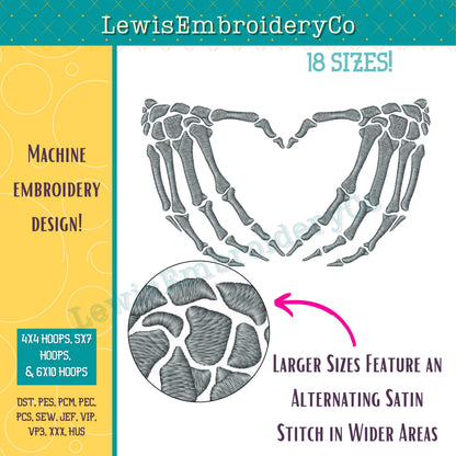 Skeleton Heart Hands, Machine Embroidery Design - (Digital Download)