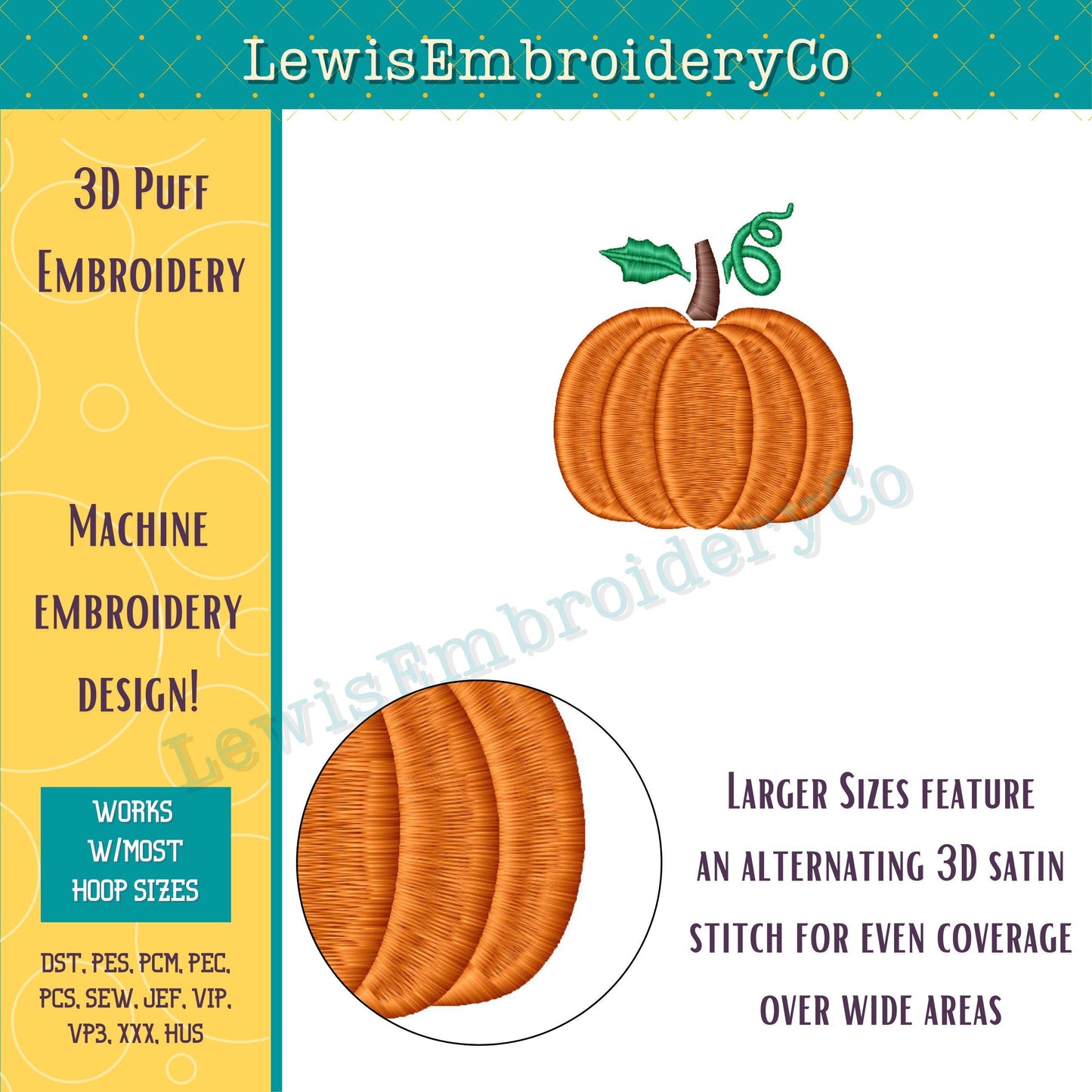 Mini 3D Puff Pumpkin, Machine Embroidery Design - (PDF Tutorial Included)