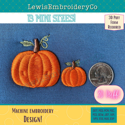 Mini 3D Puff Pumpkin, Machine Embroidery Design - (PDF Tutorial Included)
