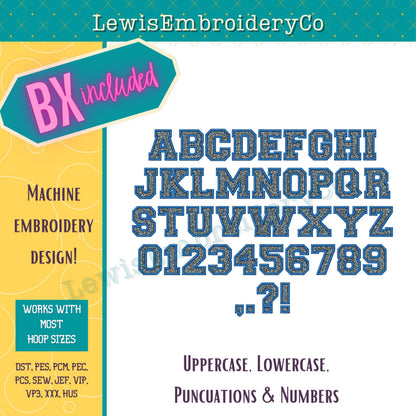 Faux Chenille Fill, Varsity, Machine Embroidery Font - With BX - (PDF Tutorial Included)