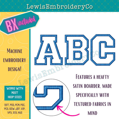Faux Chenille Applique, Varsity Machine Embroidery Font - with BX - (PDF Tutorial Included)