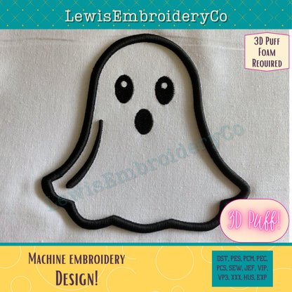3D Puff Ghost, Machine Embroidery Design - (PDF Tutorial Included)