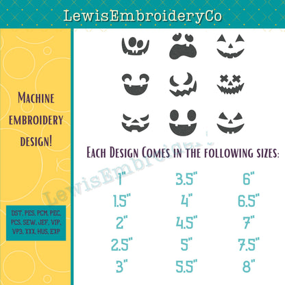 Pumpkin Faces, Machine Embroidery Designs - (Digital Download)