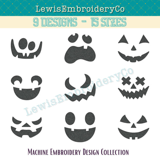 Pumpkin Faces, Machine Embroidery Designs - (Digital Download)