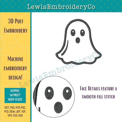 3D Puff Ghost, Machine Embroidery Design - (PDF Tutorial Included)