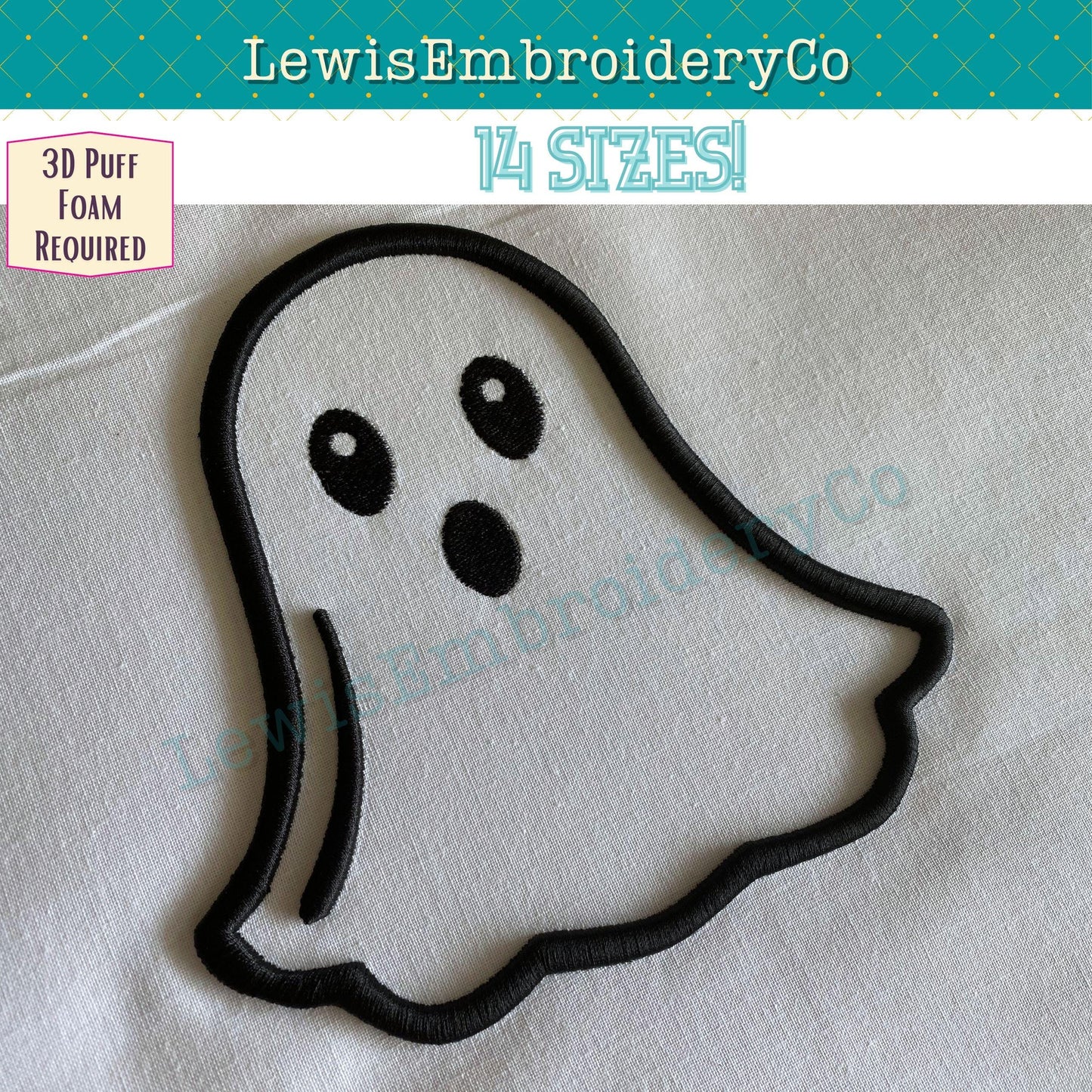 3D Puff Ghost, Machine Embroidery Design - (PDF Tutorial Included)