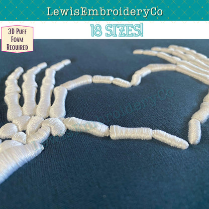 3D Puff Skeleton Heart Hands, Machine Embroidery Design - (PDF Tutorial Included)