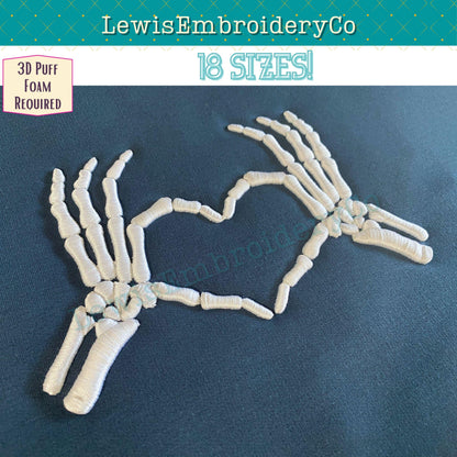 3D Puff Skeleton Heart Hands, Machine Embroidery Design - (PDF Tutorial Included)
