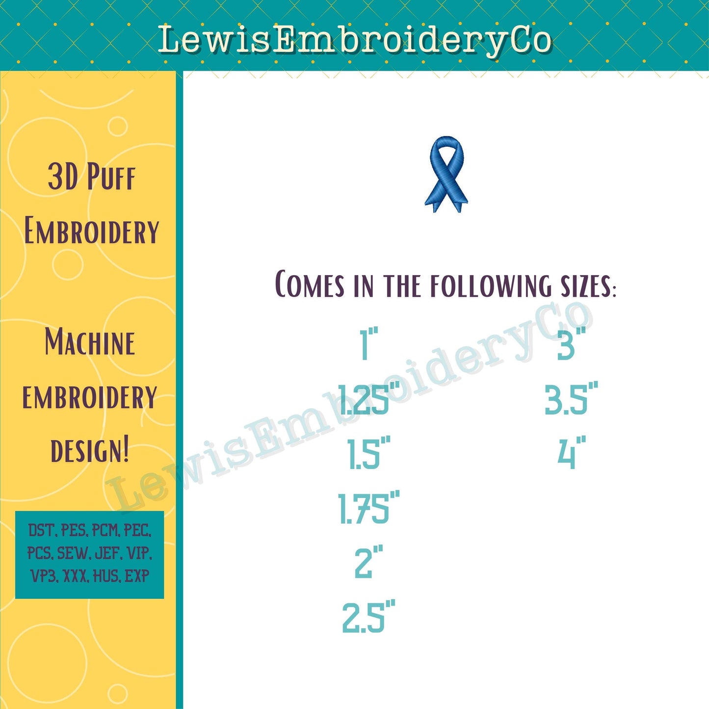3D Puff Awareness Ribbon, Machine Embroidery Design - (PDF Tutorial Included)