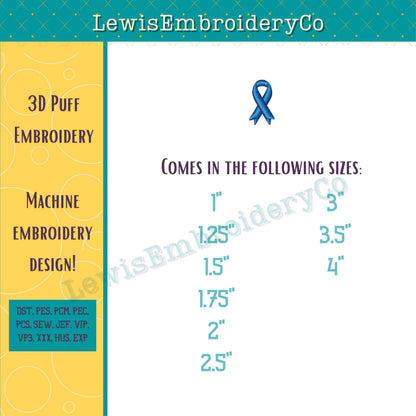 3D Puff Awareness Ribbon, Machine Embroidery Design - (PDF Tutorial Included)