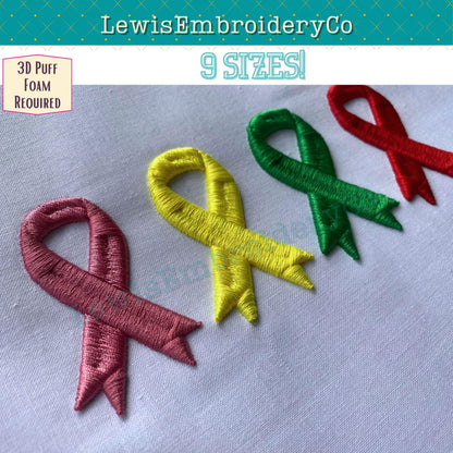 3D Puff Awareness Ribbon, Machine Embroidery Design - (PDF Tutorial Included)
