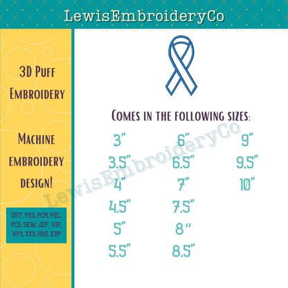 3D Puff Applique, Awareness Ribbon, Machine Embroidery Design - (PDF Tutorial Included)