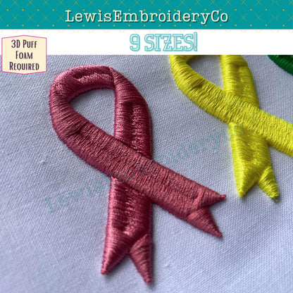 3D Puff Awareness Ribbon, Machine Embroidery Design - (PDF Tutorial Included)