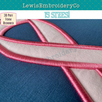 3D Puff Applique, Awareness Ribbon, Machine Embroidery Design - (PDF Tutorial Included)