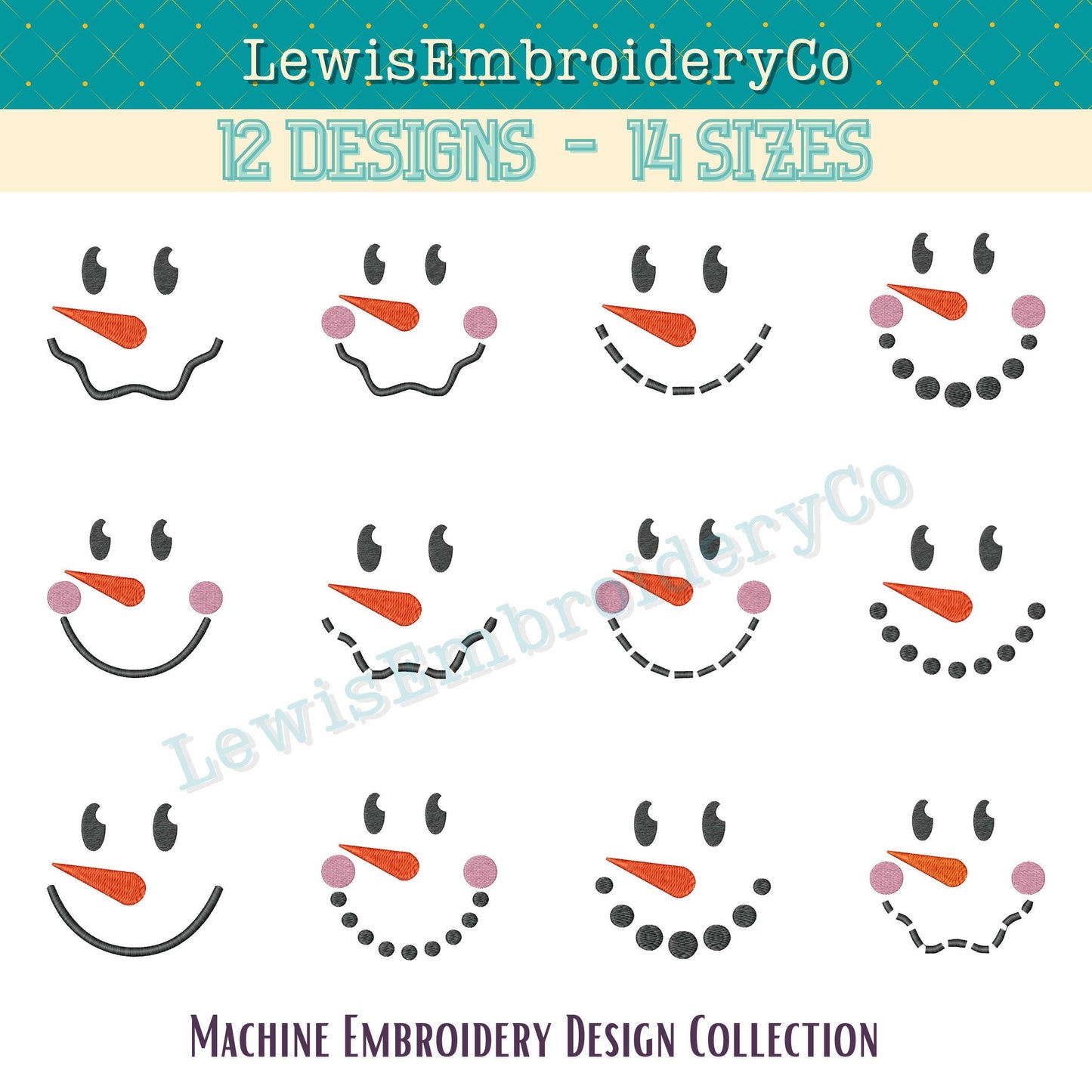 Snowman Face Embroidery Design Collection - Frosty Embroidery - Machine Embroidery - Cute Christmas Design - Christmas Decor