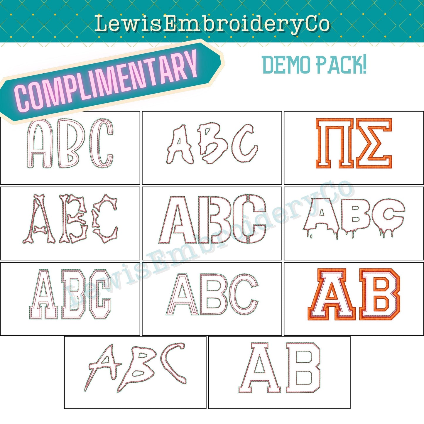 FONT SAMPLE - Embossed 3D Puff Embroidery Font Demo Pack- Try Our Fonts