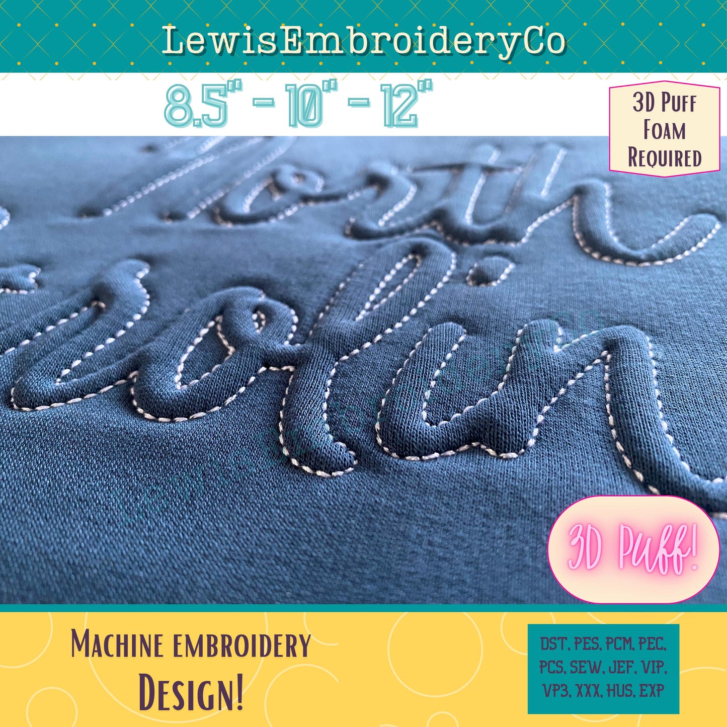 NORTH CAROLINA Embossed 3D Puff, Machine Embroidery Design - Not Full Font - (PDF Tutorial Included)