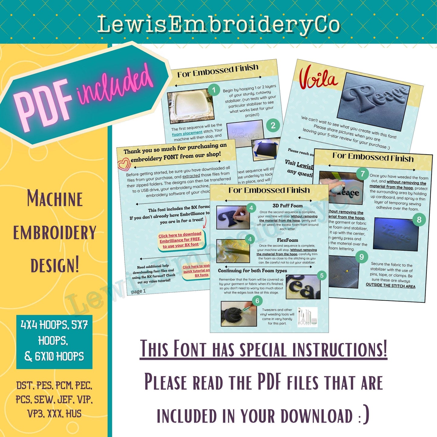 Embossed 3D Puff, Narrow, Machine Embroidery Font - With BX - (PDF Tutorial Included)