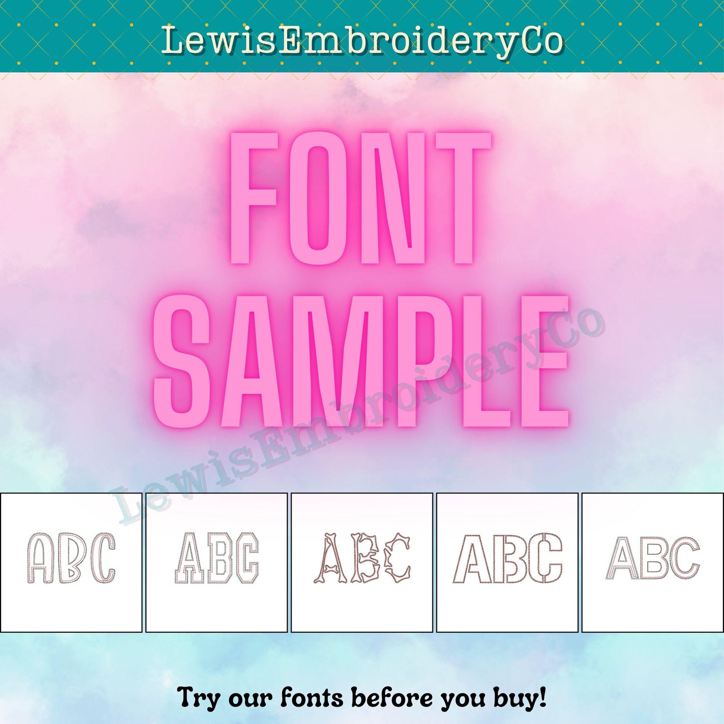 FONT SAMPLE - Embossed 3D Puff Embroidery Font Demo Pack- Try Our Fonts