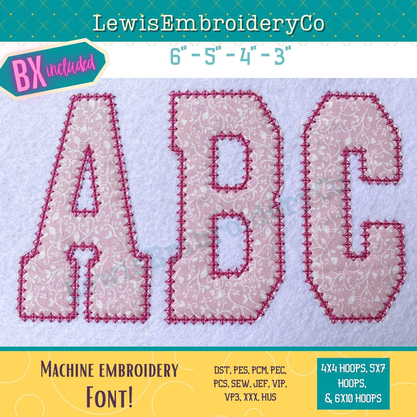 Diamond Edge Applique, Varsity, Machine Embroidery Font - With BX - (PDF Tutorial Included)