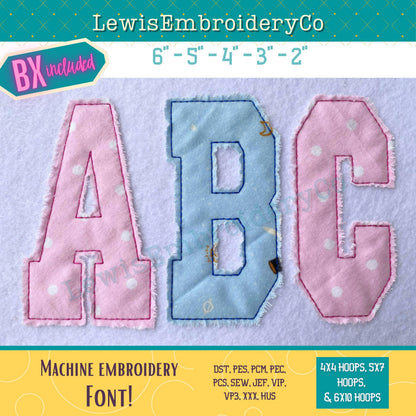 Raggy Edge Applique, Varsity, Machine Embroidery Font - With BX - (PDF Tutorial Included)