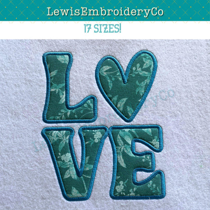 LOVE Applique, Machine Embroidery Design - NOT Full Font - (Digital Download)