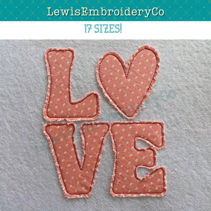 LOVE Raggy Applique, Machine Embroidery Design - Not Full Font - (Digital Download)