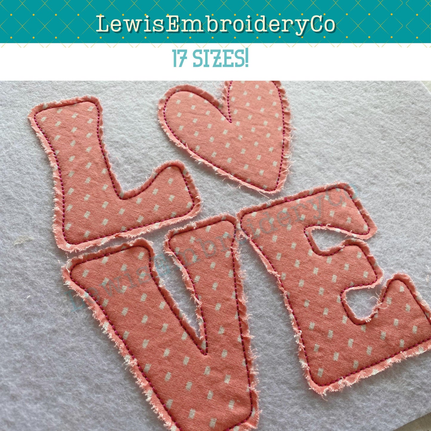 LOVE Raggy Applique, Machine Embroidery Design - Not Full Font - (Digital Download)