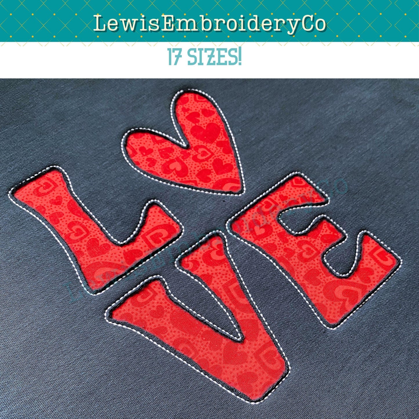 LOVE Reverse Applique Embroidery Design - Block Love Design - Raw Edge Applique - Love Square - Heart Applique Machine Embroidery