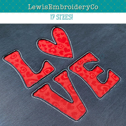 LOVE Reverse Applique Embroidery Design - Block Love Design - Raw Edge Applique - Love Square - Heart Applique Machine Embroidery