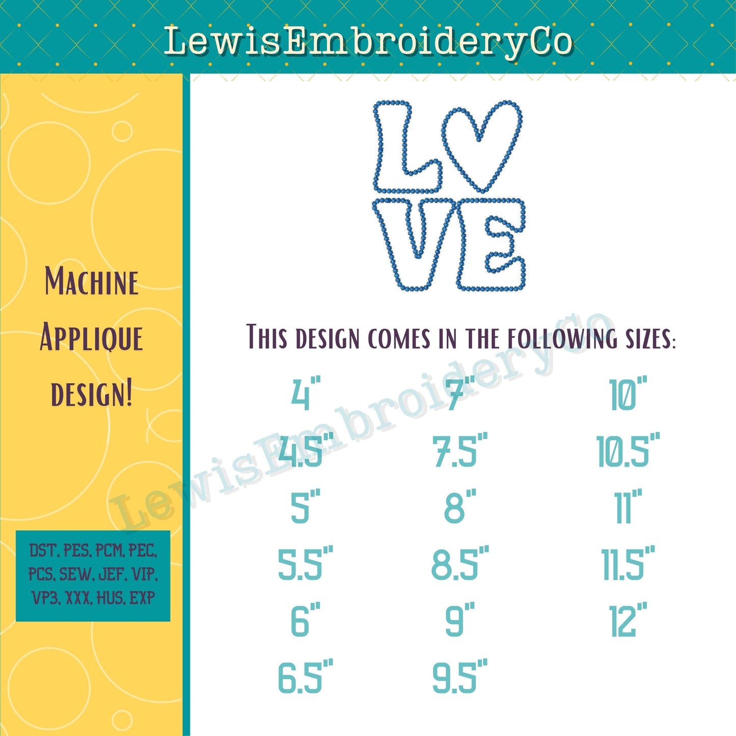 LOVE Candlewick Applique, Machine Embroidery Design - Not Full Font - (Digital Download)