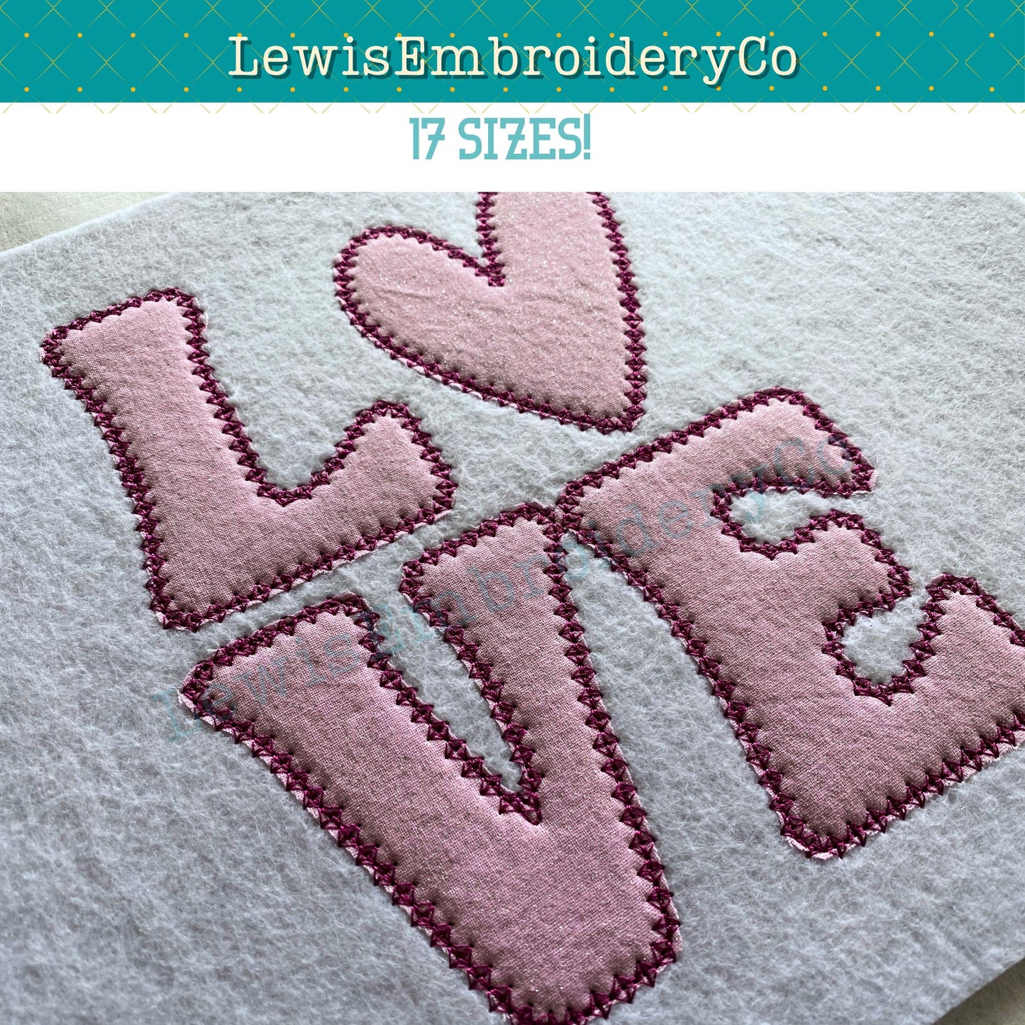 LOVE Diamond Applique, Machine Embroidery Design - Not Full Font - (Digital Download)