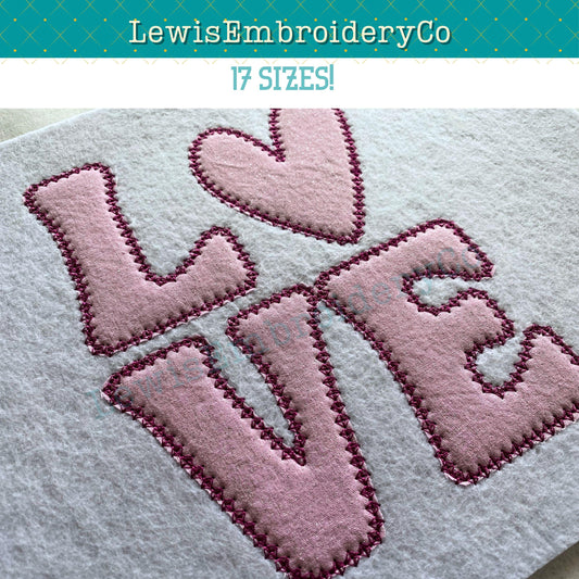 LOVE Diamond Applique, Machine Embroidery Design - Not Full Font - (Digital Download)