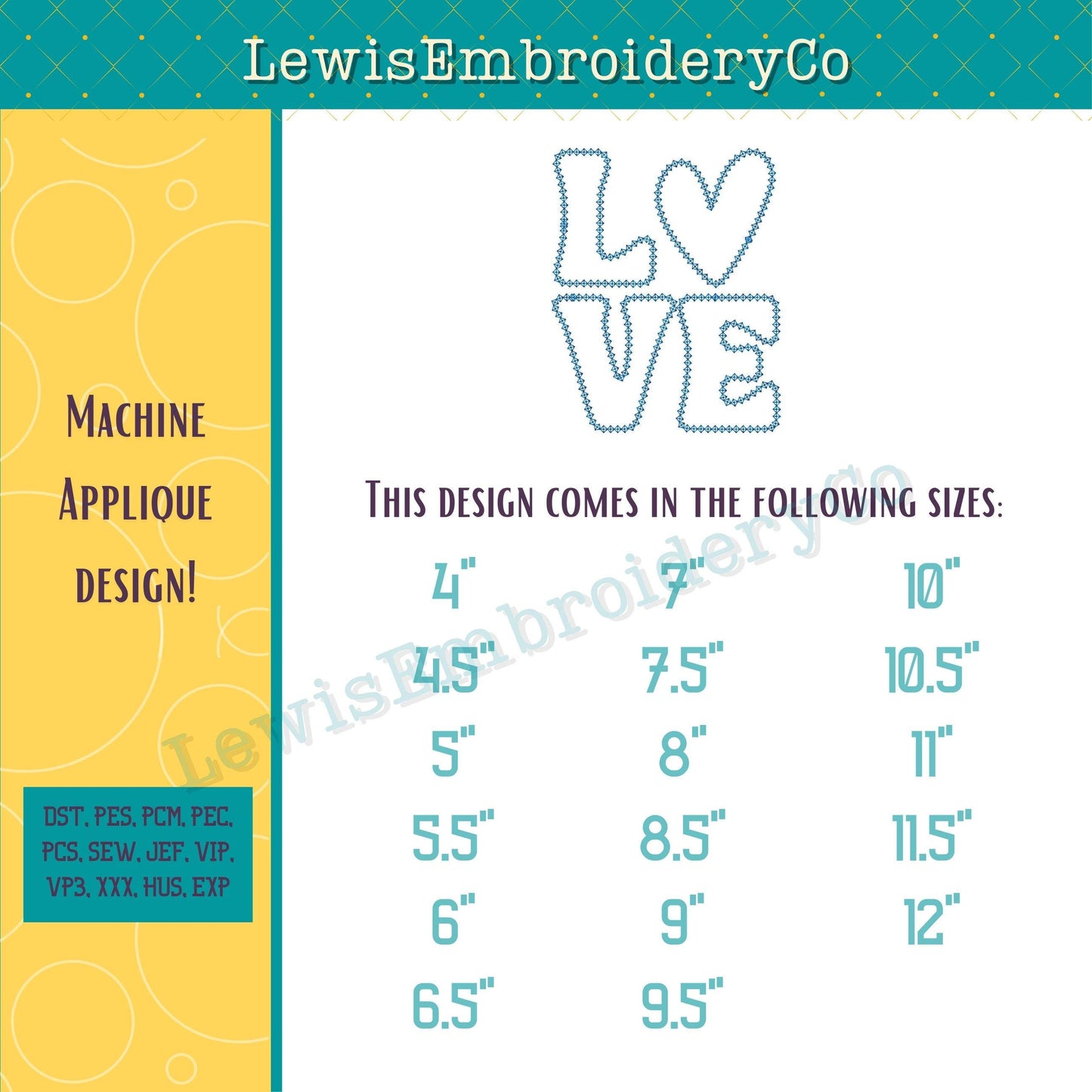 LOVE Diamond Applique, Machine Embroidery Design - Not Full Font - (Digital Download)