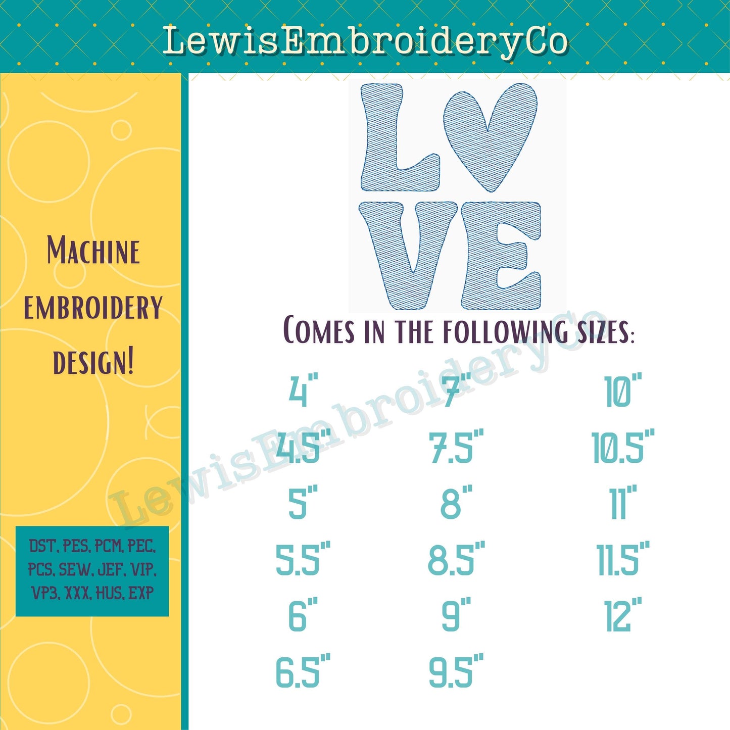 LOVE Quick Fill Sketch, Machine Embroidery Design - Not Full Font - (Digital Download)