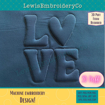 LOVE, Embossed 3D Puff, Machine Embroidery Design - Not Full Font - (PDF Tutorial Included)