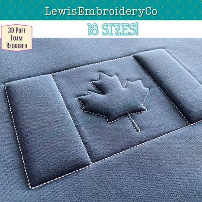 Embossed 3D Puff, Canadian Maple Leaf Flag, Machine Embroidery Design - (PDF Tutorial Included)