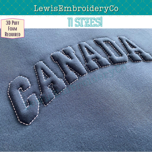 CANADA Embossed 3D Puff, Machine Embroidery Design - Not Full Font - (PDF Tutorial Included)