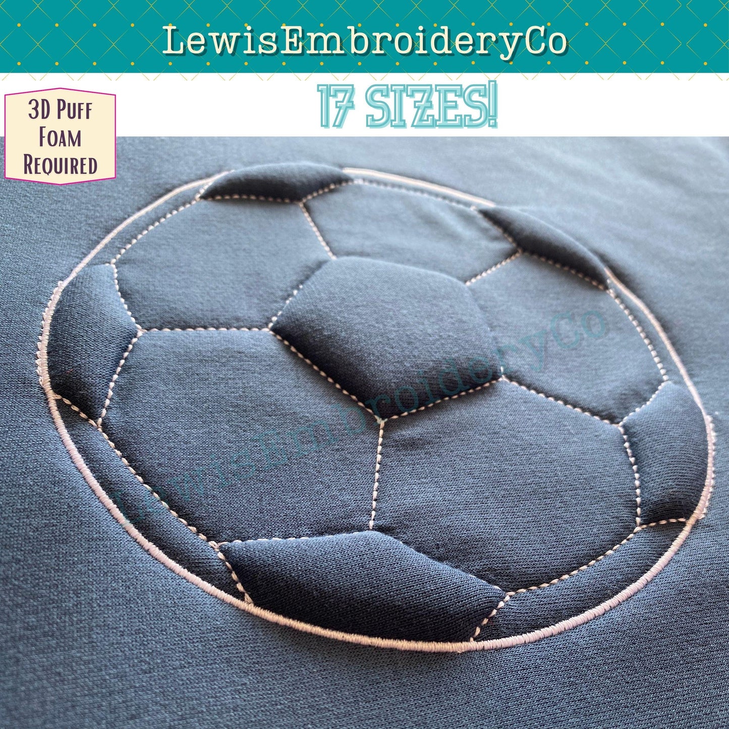 Soccer Ball, Embossed 3D Puff, Machine Embroidery Design - (PDF Tutorial Included)