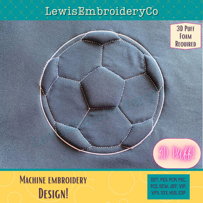 Soccer Ball, Embossed 3D Puff, Machine Embroidery Design - (PDF Tutorial Included)