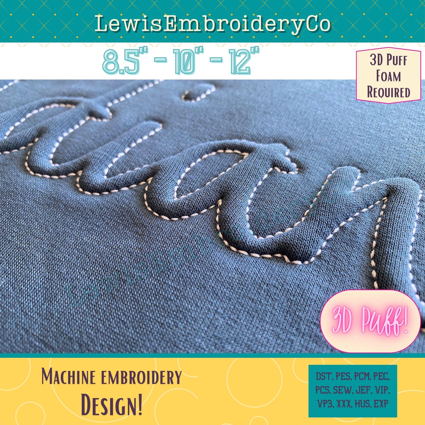 INDIANA Embossed 3D Puff, Machine Embroidery Design - NOT Full Font - (PDF Tutorial Included)