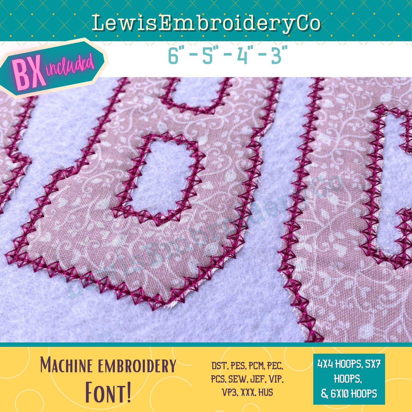 Diamond Edge Applique, Varsity, Machine Embroidery Font - With BX - (PDF Tutorial Included)