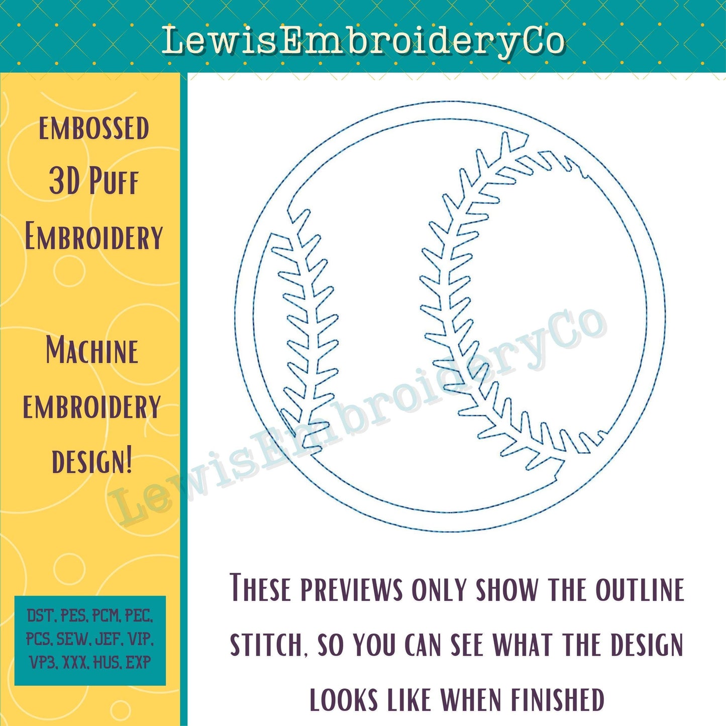 Baseball, Embossed 3D Puff, Machine Embroidery Design - (PDF Tutorial Included)