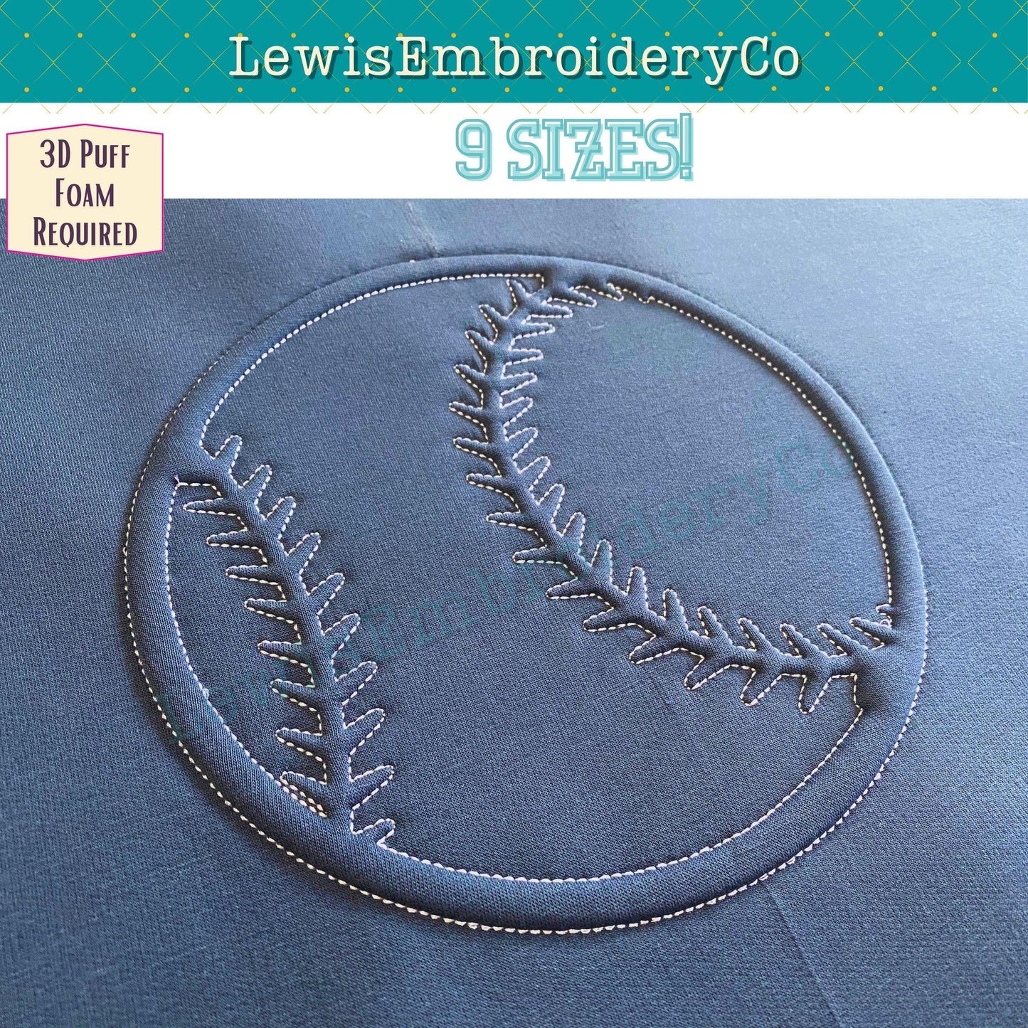 Baseball, Embossed 3D Puff, Machine Embroidery Design - (PDF Tutorial Included)